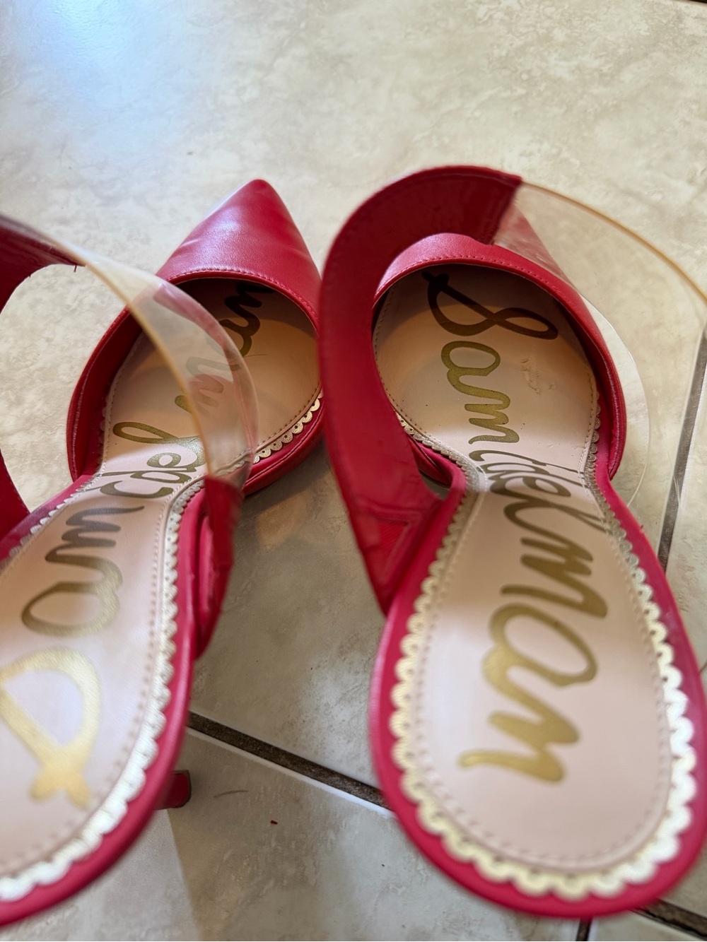 Sam Edelman Hope heels/mules - Red Pointed Mule Heels with Clear Strap - Picture 11 of 11